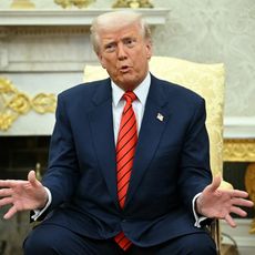 Donald Trump lors d'une rencontre avec le patron de l'Otan Mark Rutte à la Maison Blanche le 13 mars 2025.