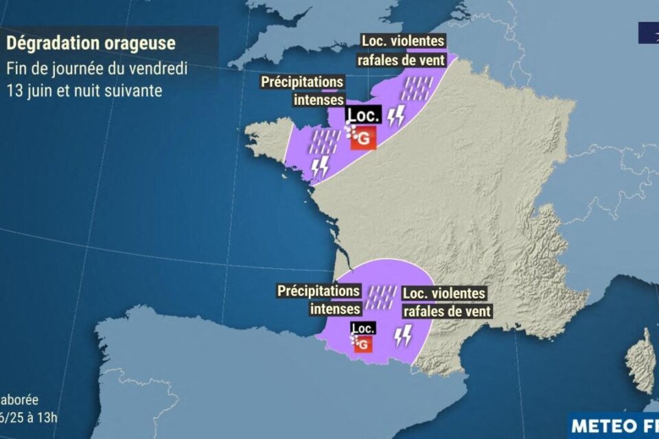 Des chutes de grêle sont probables sous les orages les plus forts.