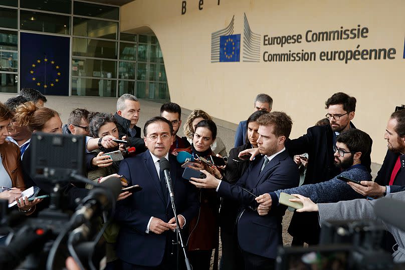 Le ministre espagnol des Affaires étrangères, Jose Manuel Albares Bueno avant son rendez-vous pour discuter des frontières de Gibraltar le vendredi 12 avril 2024.