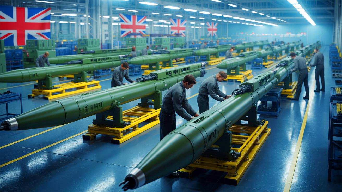 Illustration de l'investissement du Royaume-Uni dans la production de 7 000 armes à longue portée. Image réalisée par IA.