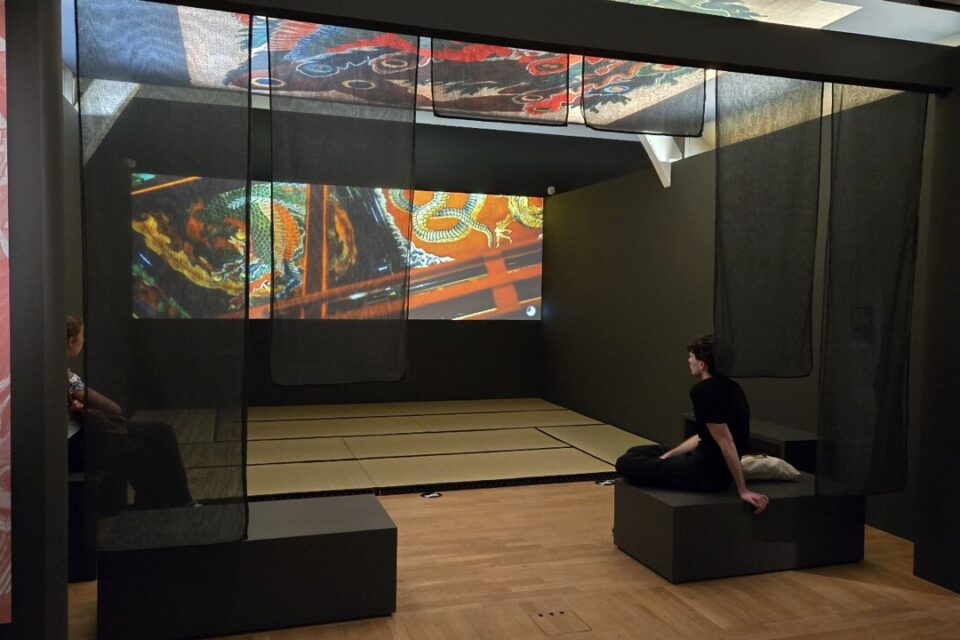 Un espace vidéo a été aménagé pour expliquer la vie d'Hokusai et les thèmes chers à l'artiste.