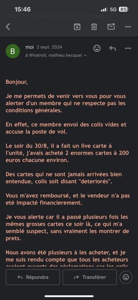 L’un des signalements fait auprès de la plateforme.