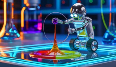 Illustration de microrobot manipulant des gouttelettes de liquide à l'aide de champs magnétiques. Image réalisée par IA.