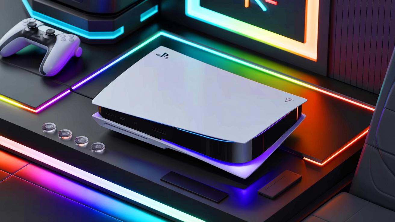 Illustration de la future PlayStation 6 avec ses innovations technologiques. Image réalisée par IA.