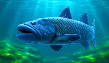 Illustration de la redécouverte du cœlacanthe, un poisson préhistorique, survivant des extinctions massives. Image réalisée par IA.