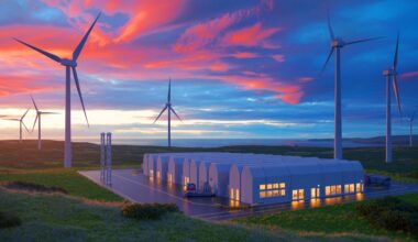 Illustration de l'usine de turbines chinoise Mingyang en Écosse, au cœur des enjeux géopolitiques et sécuritaires. Image réalisée par IA.