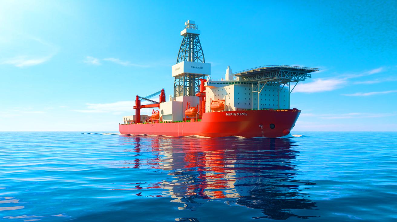 Illustration de l'exploration sous-marine par le navire de forage chinois "Meng Xiang". Image réalisée par IA.