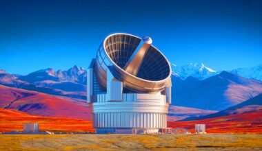 Illustration de la construction du plus grand télescope optique sur le plateau tibétain. Image réalisée par IA.