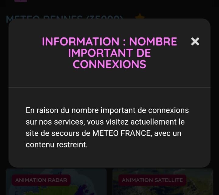 Le site de Météo France engrange un nombre trop important de connexions ce mercredi 25 juin 2025 soir.