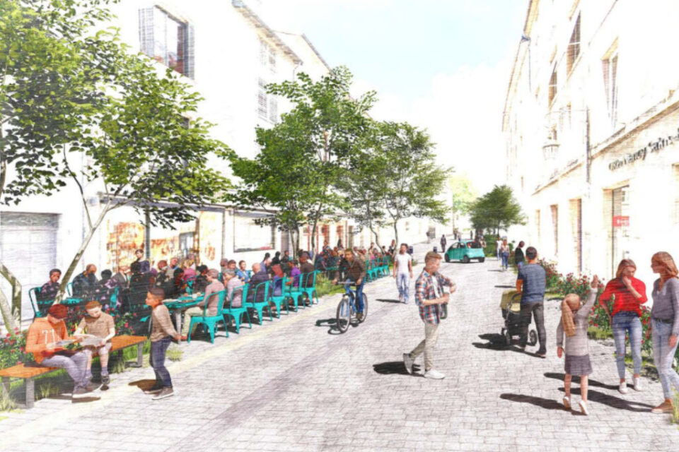 Esquisse d'aménagement depuis la place Saint-Epvre vers la rue Saint-Michel.
