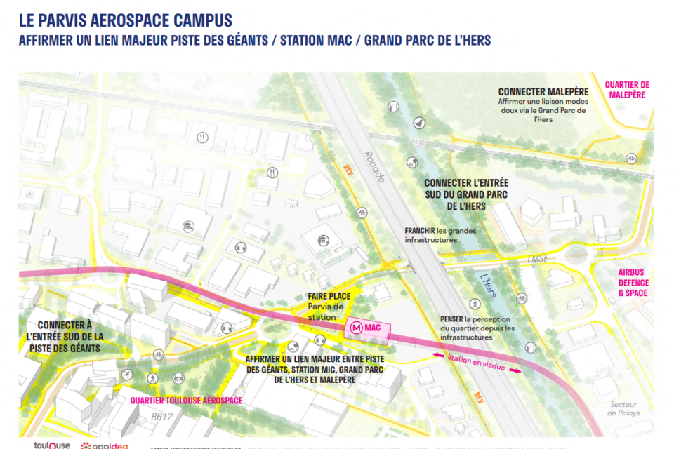Voici les plans imaginés par la Métropole de Toulouse pour aménager le quartier autour de la future station Aerospace Campus.