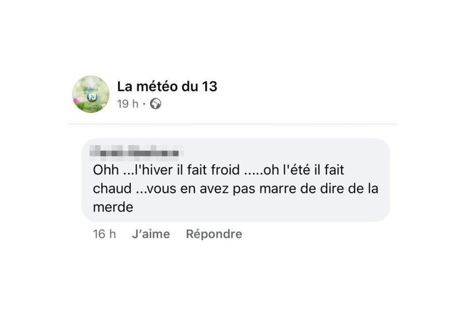 Un commentaire posté sur une publication de Paul Marquis, sur Facebook
