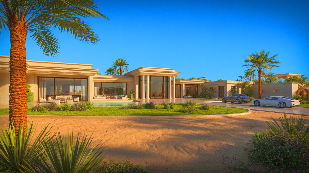Illustration de la somptueuse villa saoudienne de Karim Benzema. Image réalisée par IA.