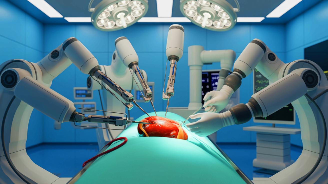 Illustration de la première transplantation cardiaque robotisée sans ouverture thoracique. Image réalisée par IA.