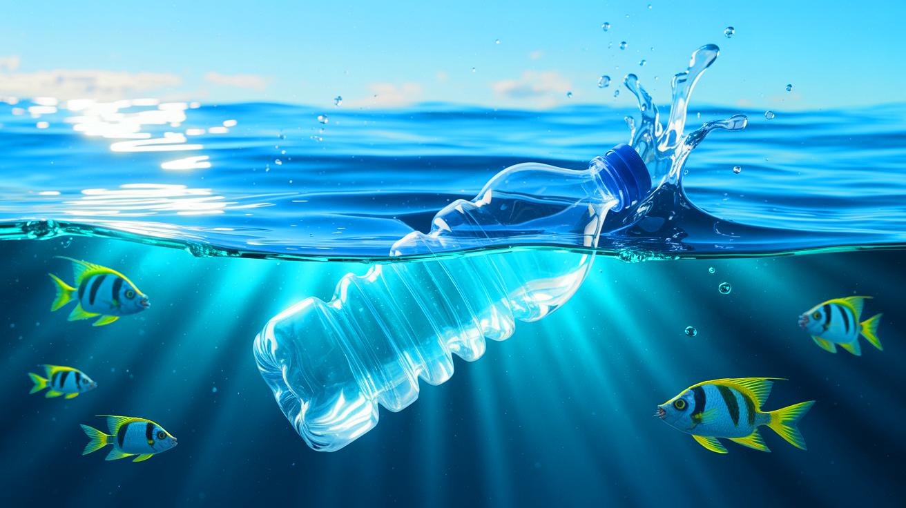 Illustration de l'innovation japonaise d'un plastique biodégradable en mer. Image réalisée par IA.