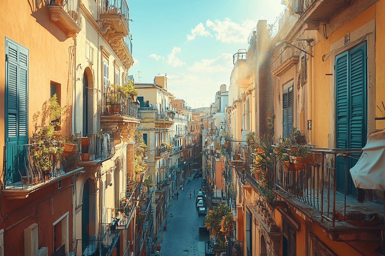 Vue panoramique d'une rue italienne ensoleillée avec balcons colorés