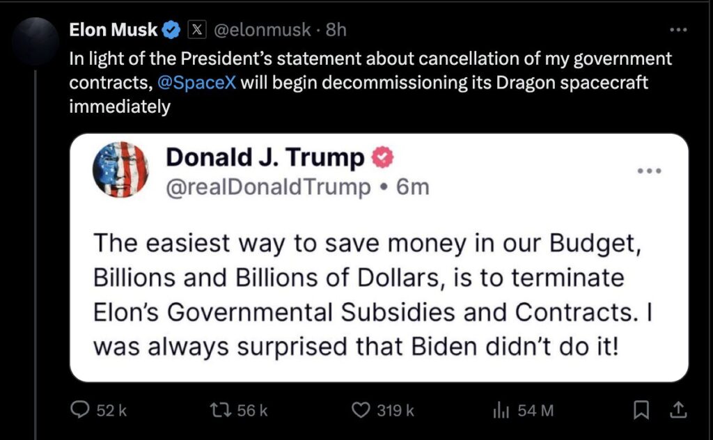 Elon Musk menace d'abandonner la station spatial internationale si Trump applique ses menaces.
