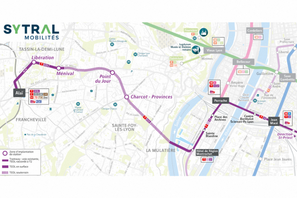 Voici le tracé final du futur T2 prolongé pour rallier l'ouest lyonnais avec une partie souterraine.