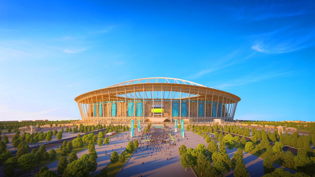 Illustration du Stade King Salman, futur emblème architectural et sportif de Riyad. Image réalisée par IA.