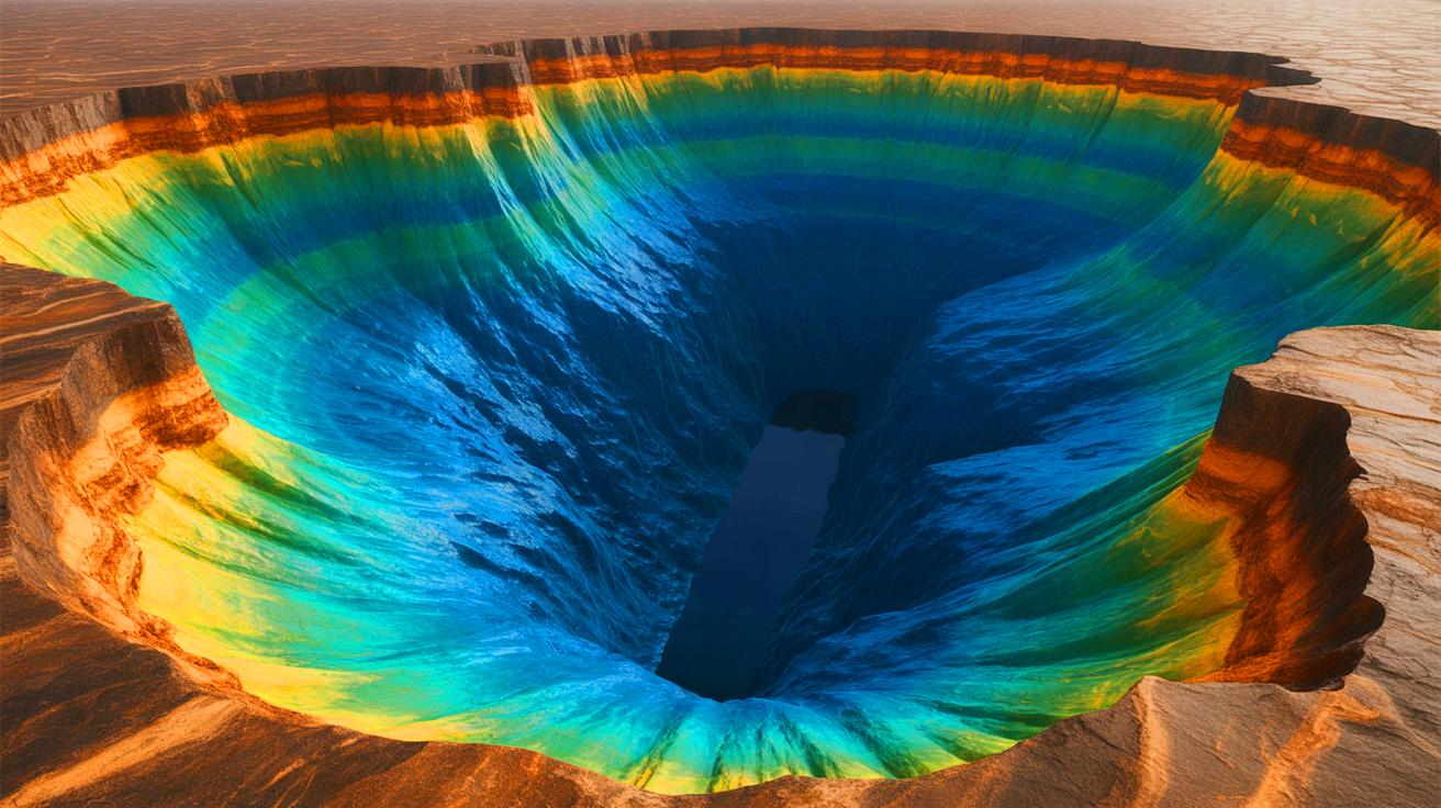 Illustration de la découverte d'un immense réservoir d'eau caché sous la surface terrestre. Image réalisée par IA.
