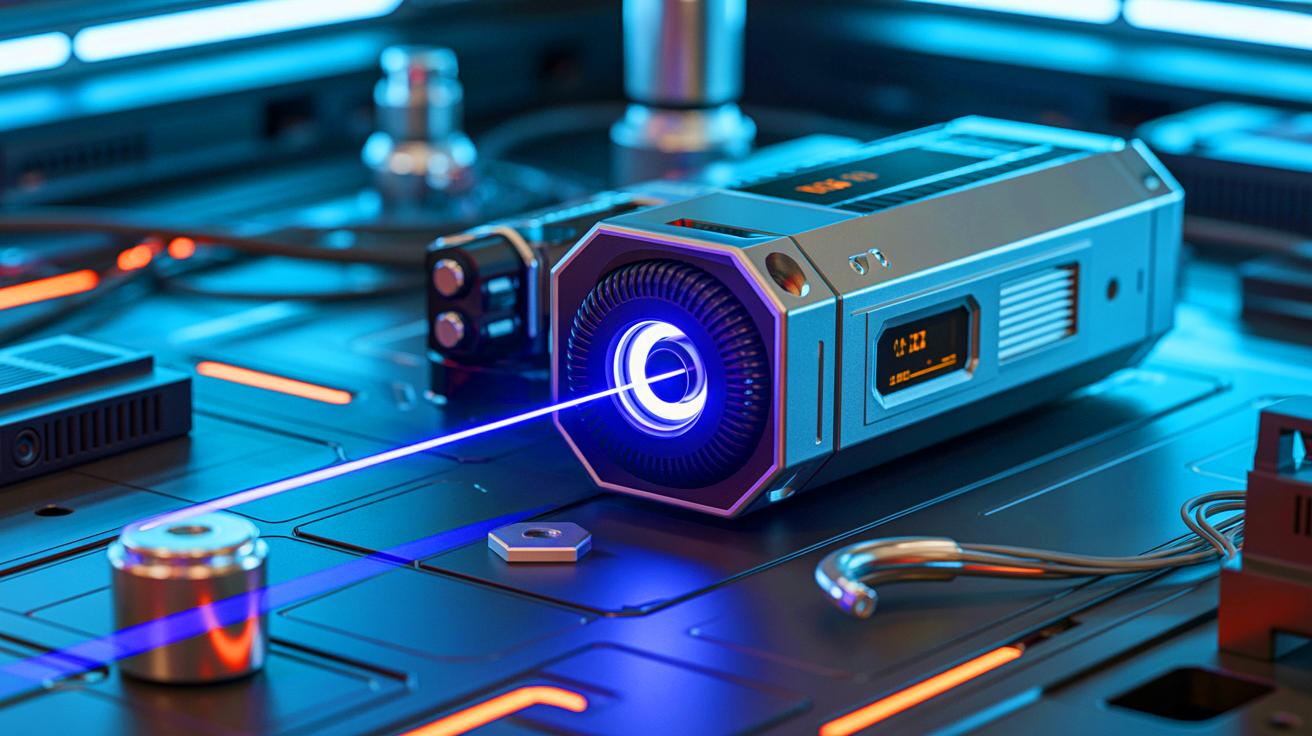 Illustration de la création par Styropyro d'un laser portable ultra-puissant. Image réalisée par IA.