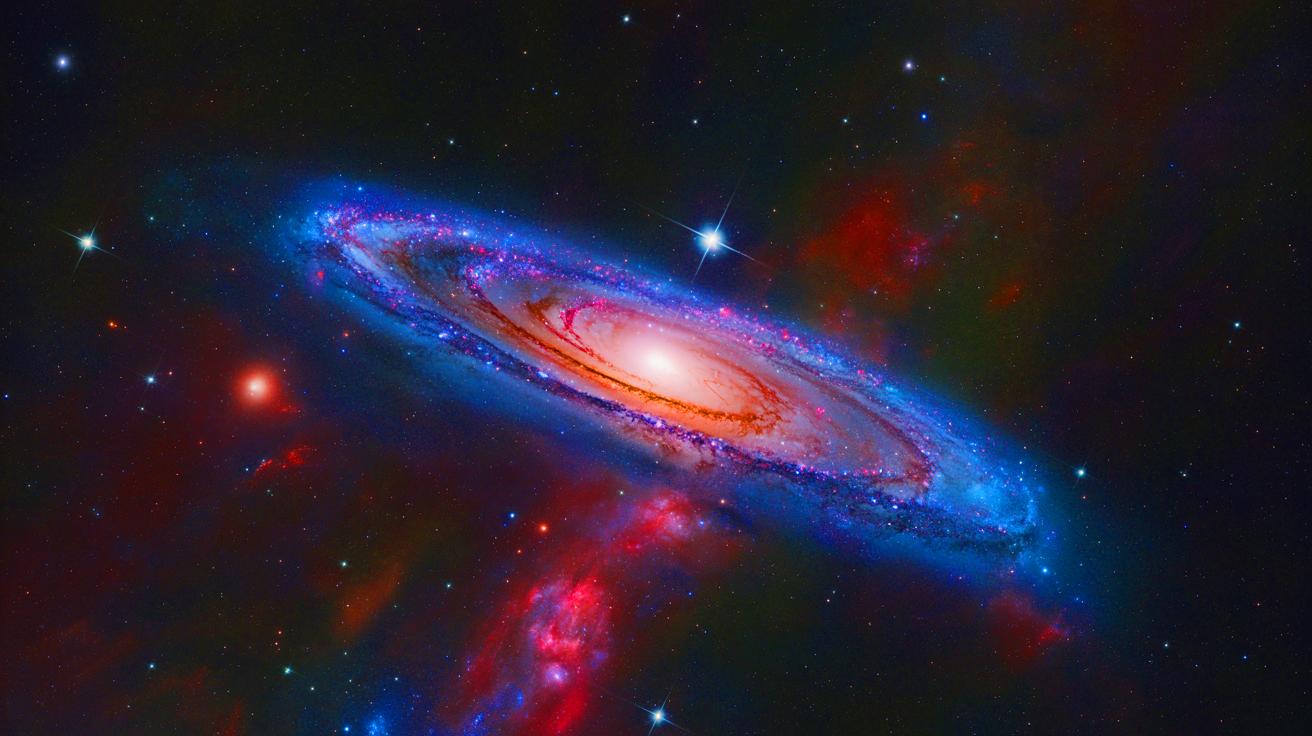 Illustration de la galaxie Andromeda XXXV, la plus petite galaxie jamais observée. Image réalisée par IA.