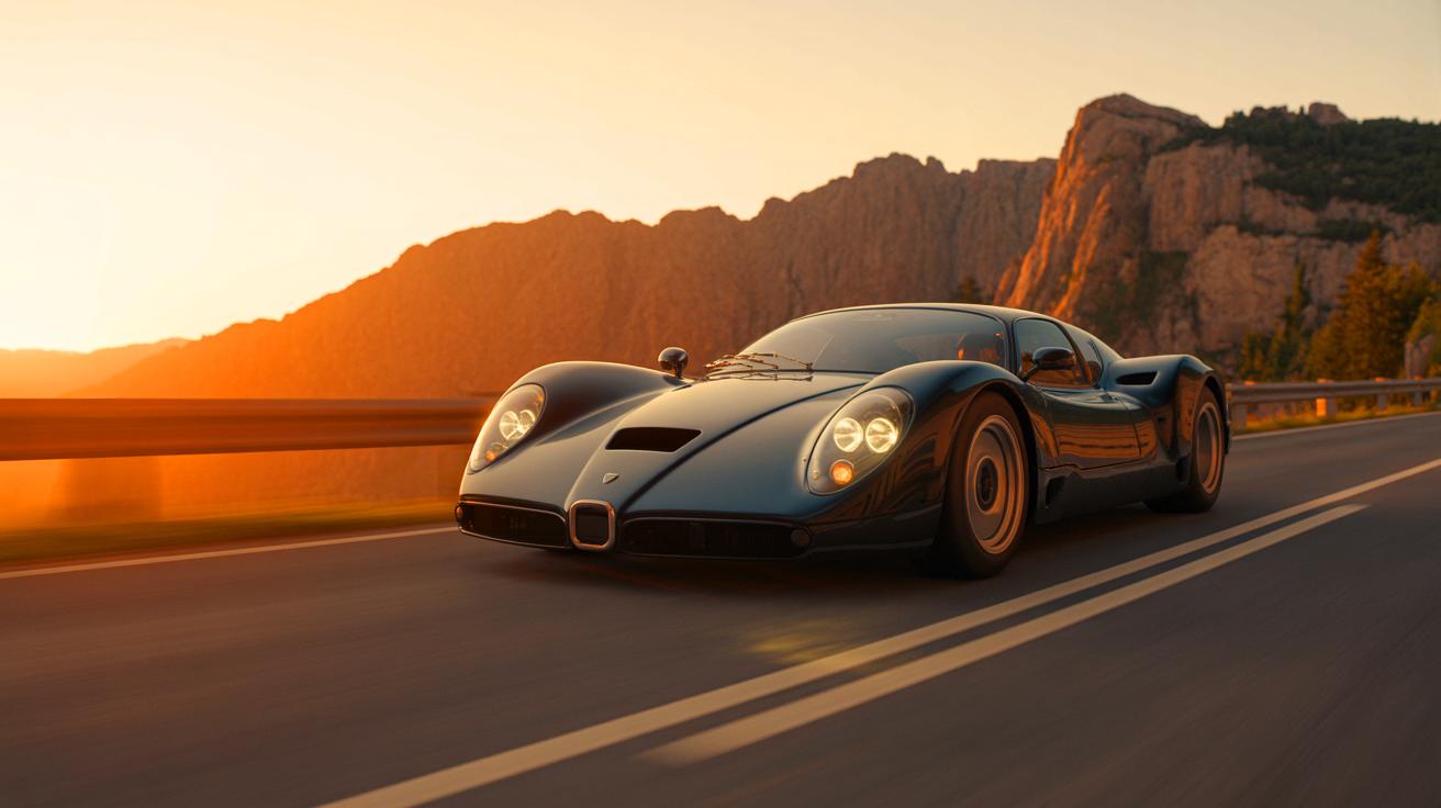 Illustration de la supercar Covini C6W avec son design à six roues.