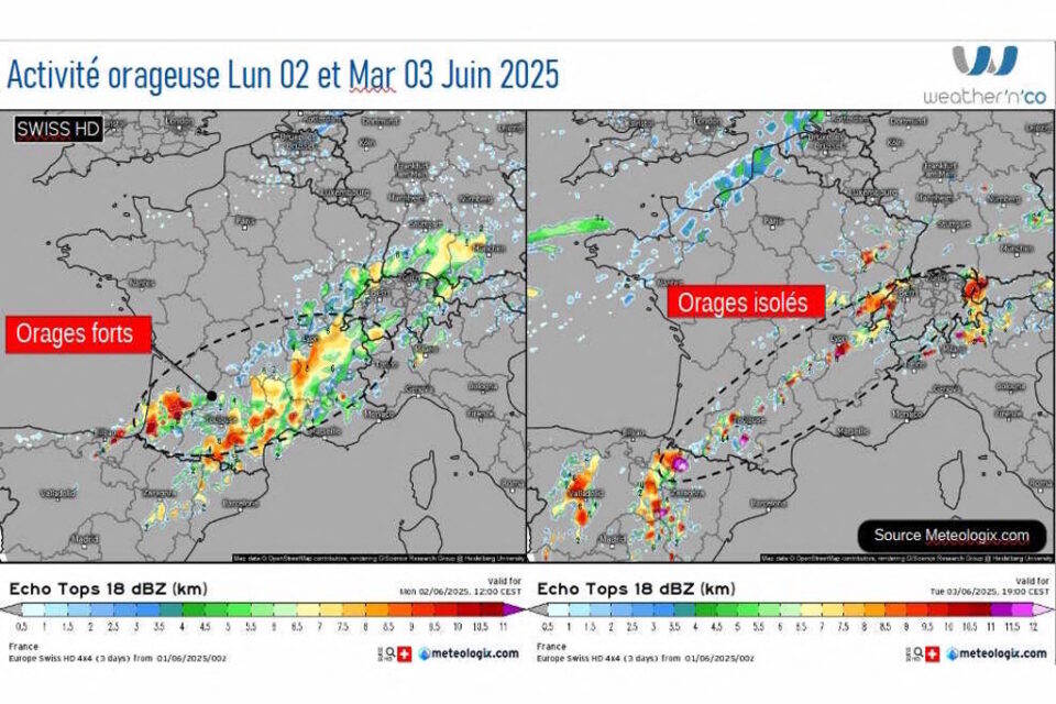 Les prévisions d'orages pour lundi 