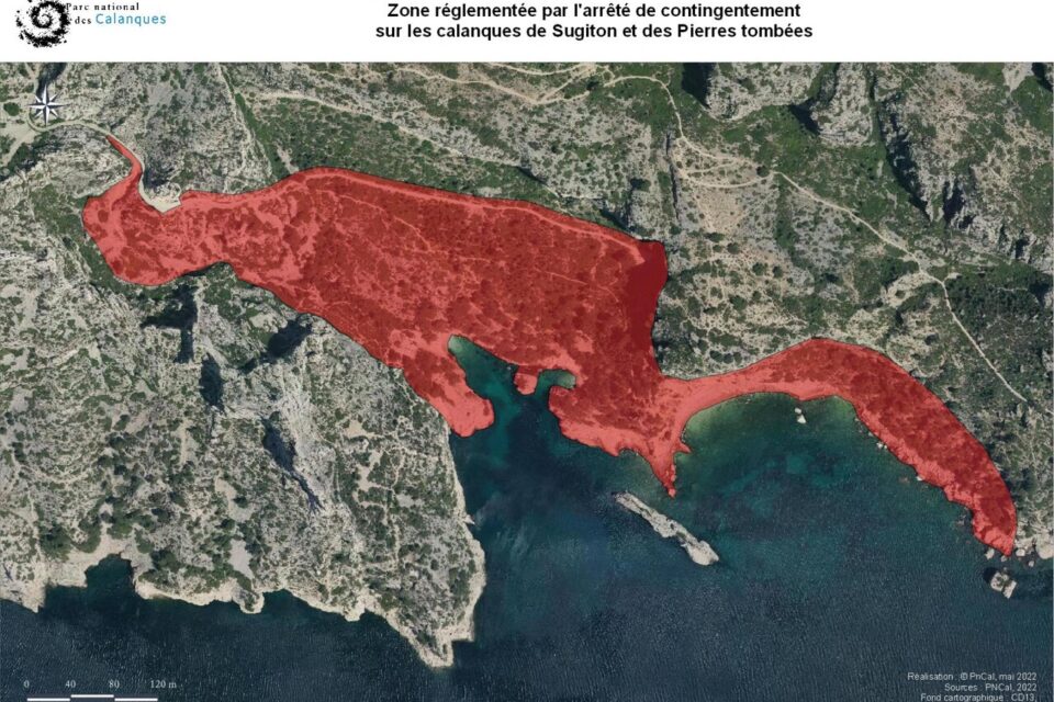 Il est nécessaire d'avoir une réservation pour accéder à la zone en rouge à certaines périodes de l'année.