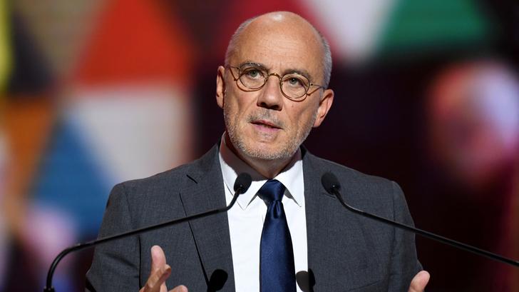 Stéphane Richard, ici s’adressant pour la dernière fois à l’assemblée générale du groupe Orange à Paris, le 19 mai 2022.