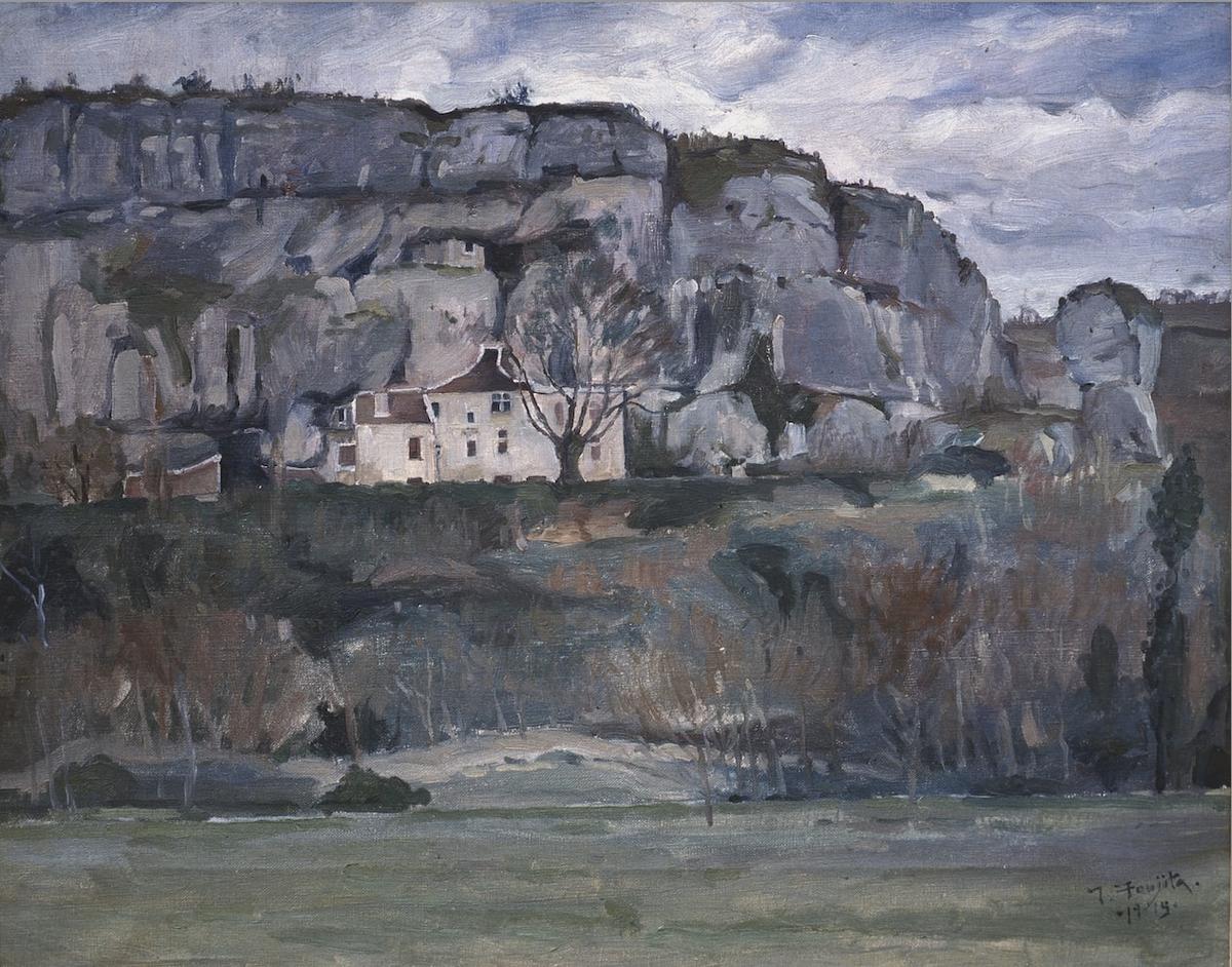 Huile sur toile de Foujita représentant la maison forte de Reignac, 1915.