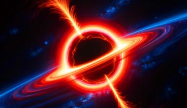 Illustration de l'éjection de jets de plasma par un trou noir stellaire. Image réalisée par IA.
