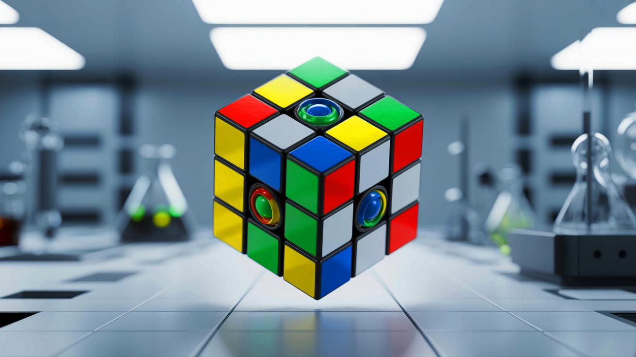 Illustration de la conception d'un Rubik's Cube quantique, générée par intelligence artificielle.