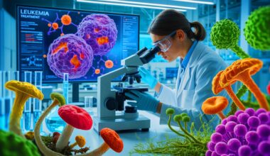 Illustration de la lutte contre la leucémie grâce au champignon Aspergillus flavus. Image réalisée par IA.