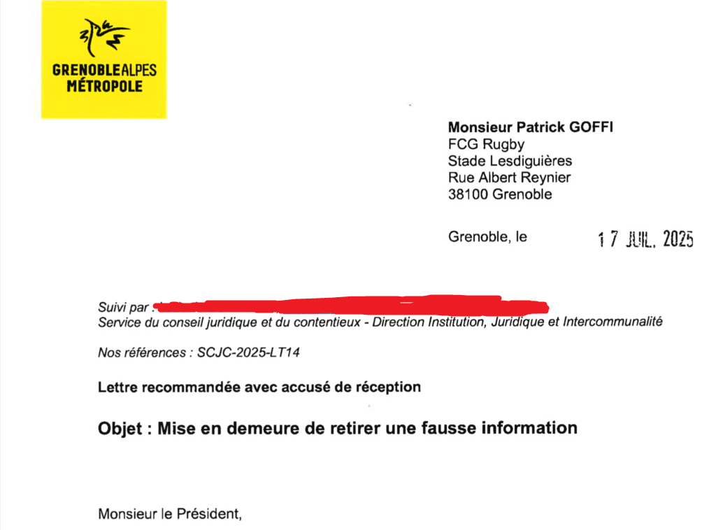 C. FERRARI MET EN DEMEURE LE FCG RUGBY