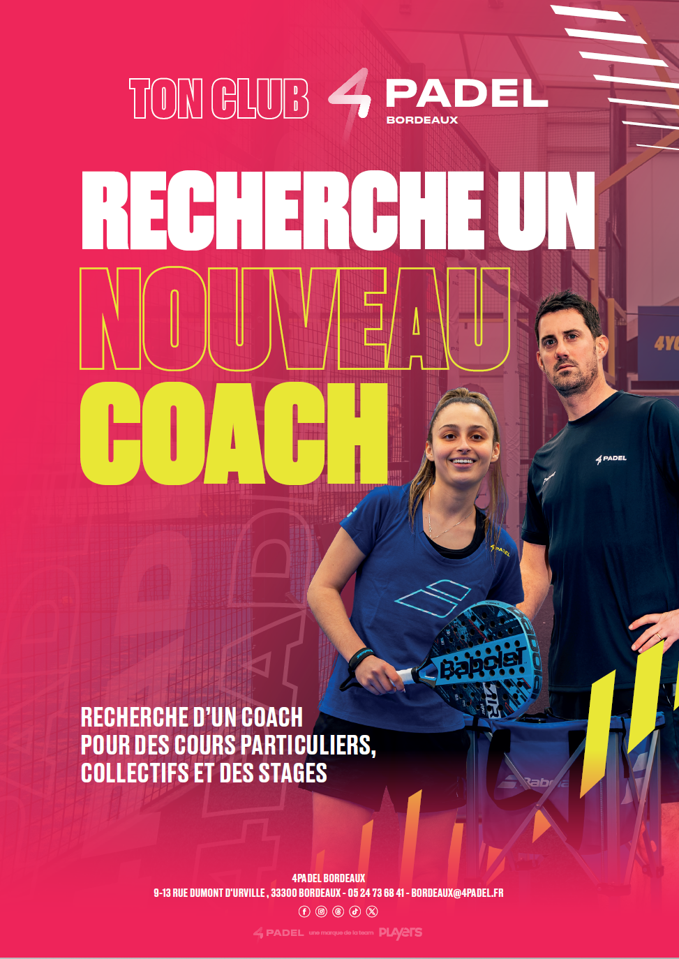 Le 4PADEL Bordeaux recrute un coach de padel