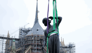 IMAGES. La dernière statue entourant la flèche de la cathédrale Notre-Dame de Paris a été réinstallée