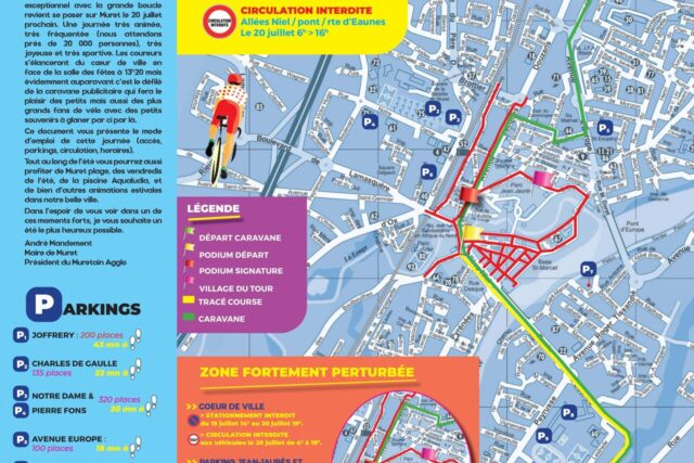 Stationnement, rues fermées : voici comment accéder à la zone de départ de la 15e étape du Tour de France qui s’élance à Muret, près de Toulouse. (© Ville de Muret)