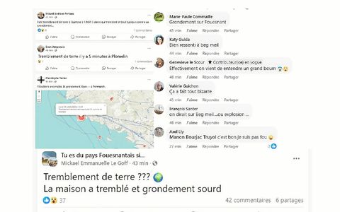 De nombreux internautes finistériens ont ressenti le tremblement de terre ce mardi midi.