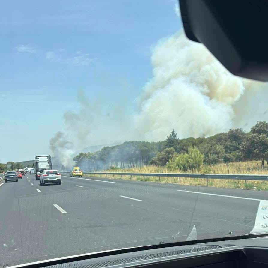 feu de végétation entre Béziers et Montpellier