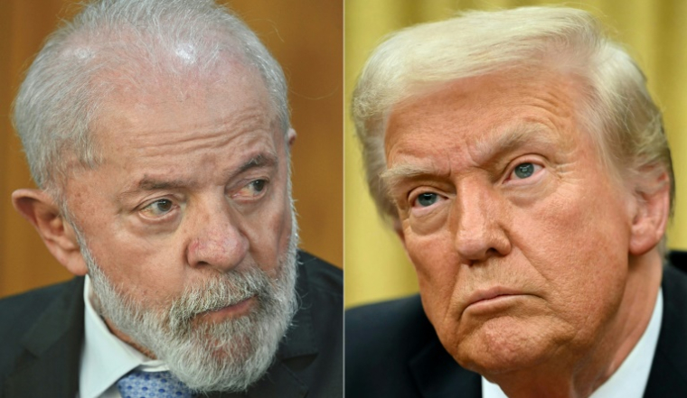 Montage photo montrant le président brésilien Lula (g) à Brasilia le 29 janvier 2025, et le président américain Donald Trump dans le Bureau ovale de la Maison Blanche, à Washington, le 10 février 2025 ( AFP / EVARISTO SA                   )