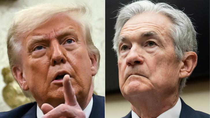 Donald Trump dans le bureau ovale de la Maison Blanche à Washington, DC, le 16 juillet 2025, et le président de la Réserve fédérale américaine Jerome Powell, au Capitole à Washington, le 24 juin 2025.