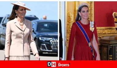Chapeau d'Elizabeth II, boucles d'oreilles de Lady Di : la tenue de Kate Middleton fait sensation lors de l'accueil du président Macron à Windsor