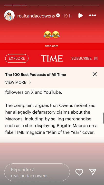"L’homme de l’année" : furieuse, Candace Owens continue d’exprimer sa colère face au dépôt de plainte de Brigitte Macron