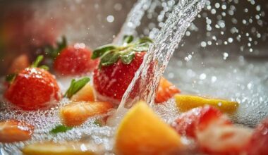 Image d'illustration. Gros plan de fruits frais sous un filet d eau claire