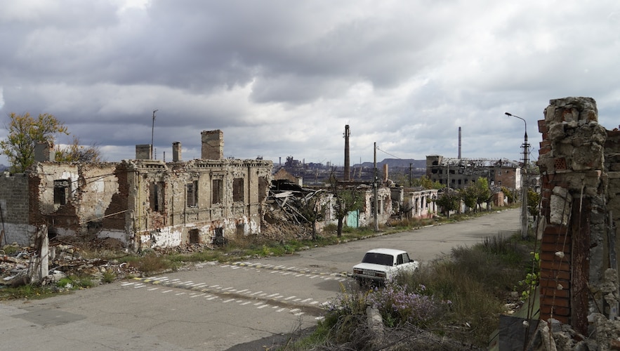 La ville de Marioupol, ravagée par les bombardements russes, dans le sud-est de l'Ukrain, Le 28 octobre 2022