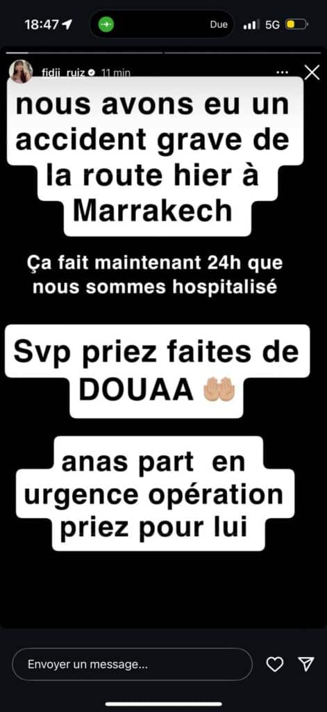 La star de télé-réalité Fidji Ruiz et son compagnon Anas victimes d’un très grave accident de la route