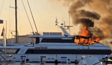 Le superyacht Sea Lady II, long de 41 mètres, en feu dans le port de Saint-Tropez