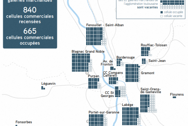 L’offre commerciale des galeries marchandes de l’agglomération toulousaine en mars 2025. (© AUAT)