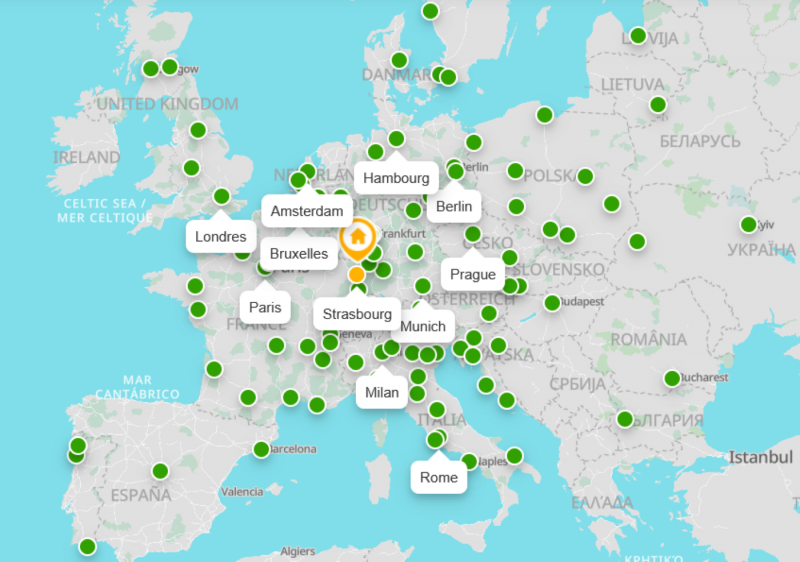 Carte destinations depuis Strasbourg – Site FlixBus